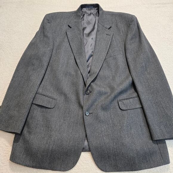 Lands End Men's Wool Herringbone Blazer Sports Coat Dark Gray 48L Lambswool - Picture 1 of 13